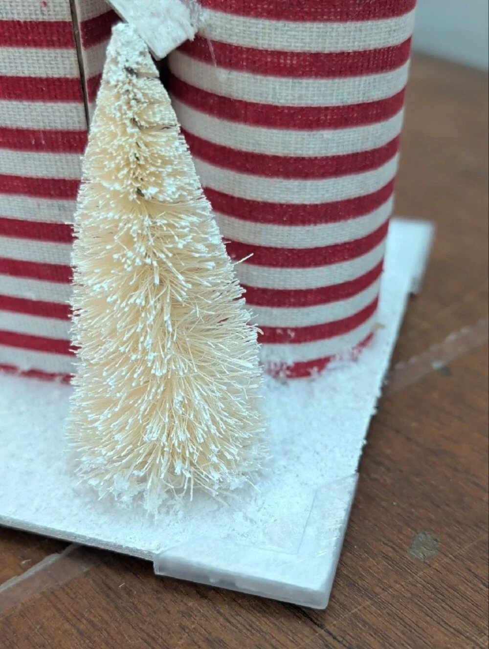 QVC Red & White Striped Snowy Holiday Barn Decor